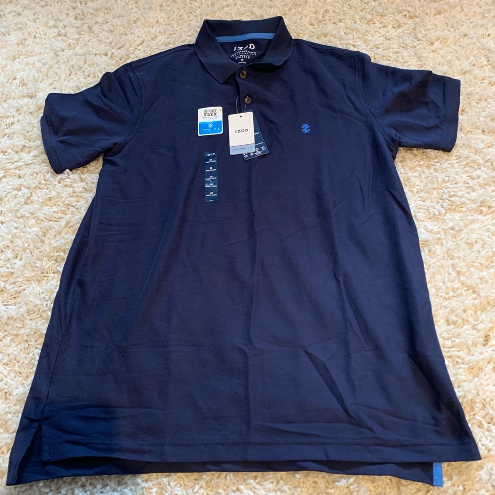 Men’s blue Izod collard shirt size medium, NEW.